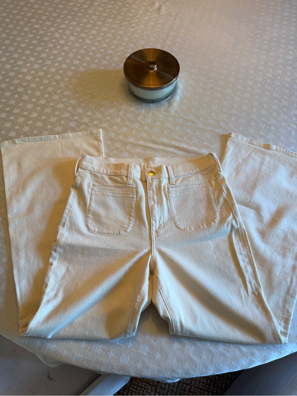 J. Crew Cream Wide-Leg Jeans - patch pocket